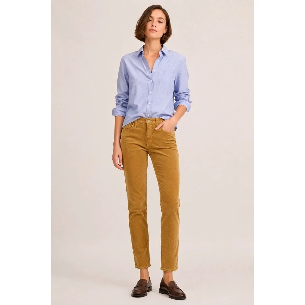 J.Crew Womens Corduroy Pants 31P Tan Gold Straight Leg Stretch Petite Trousers